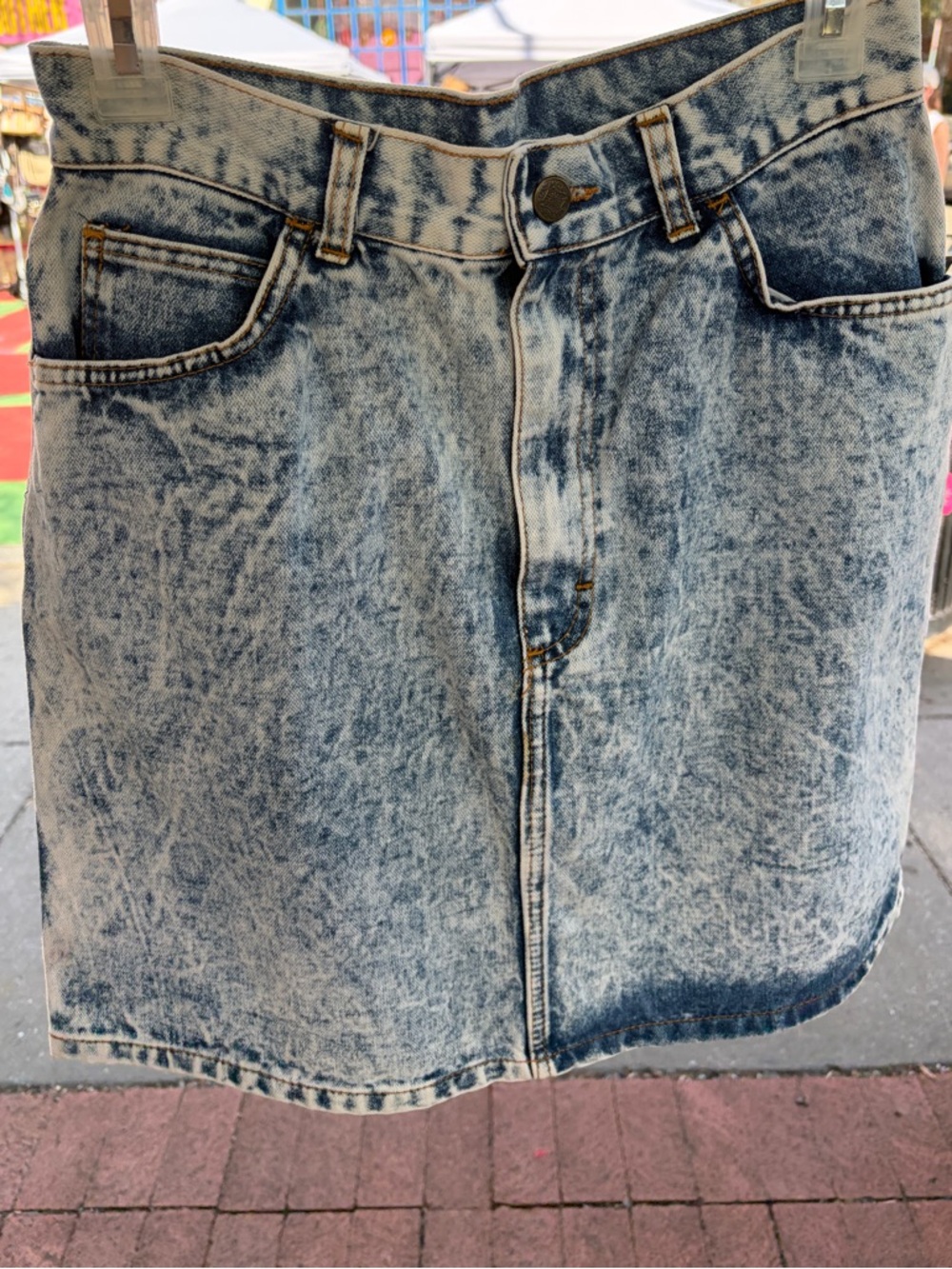 Vintage 80s Acid Wash Denim Mini Skirt High Waist 100% Cotton Made in Venezuela